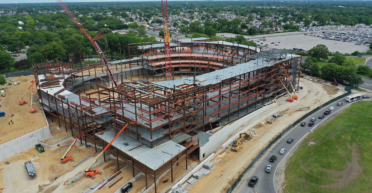 UBS Arena under construction in 2020, how stadiums are built