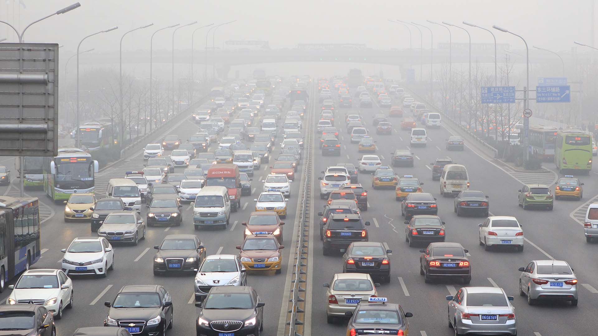 air pollution Smog around the Beijing highway