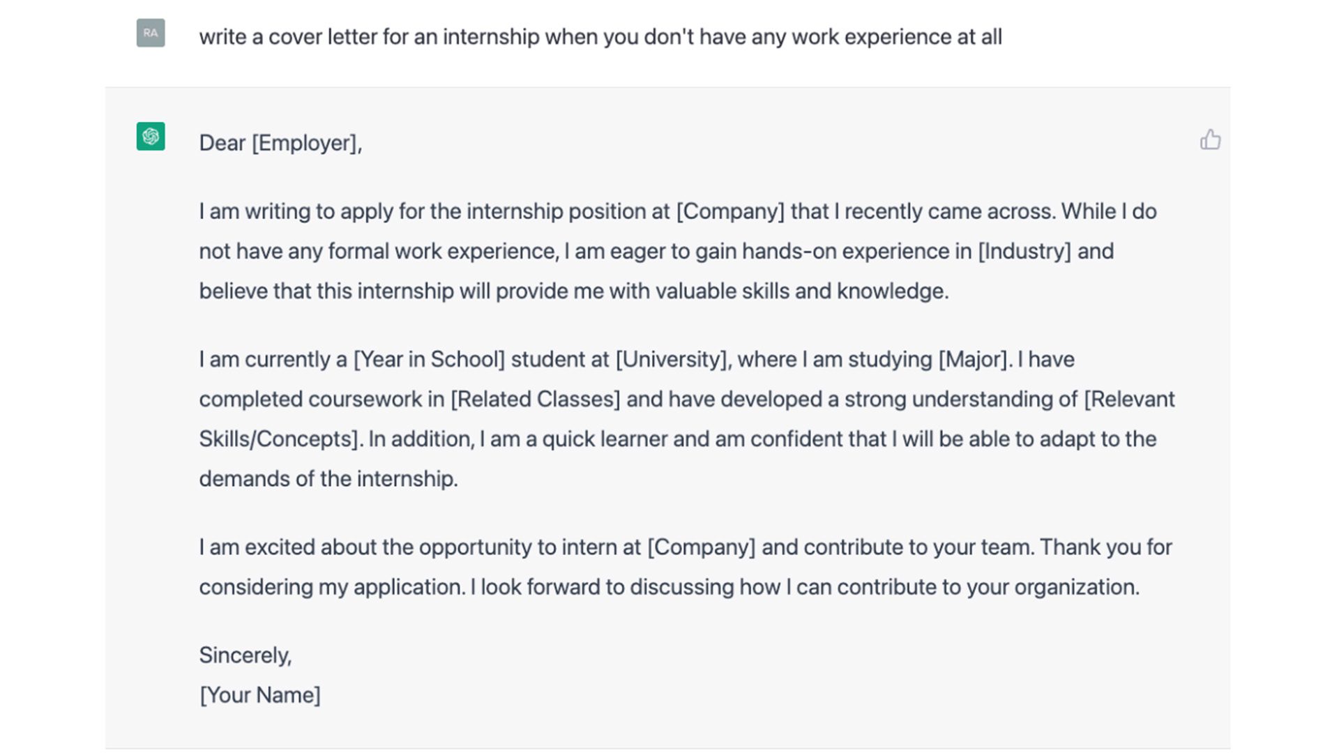 ChatGPT helps out with a cover letter