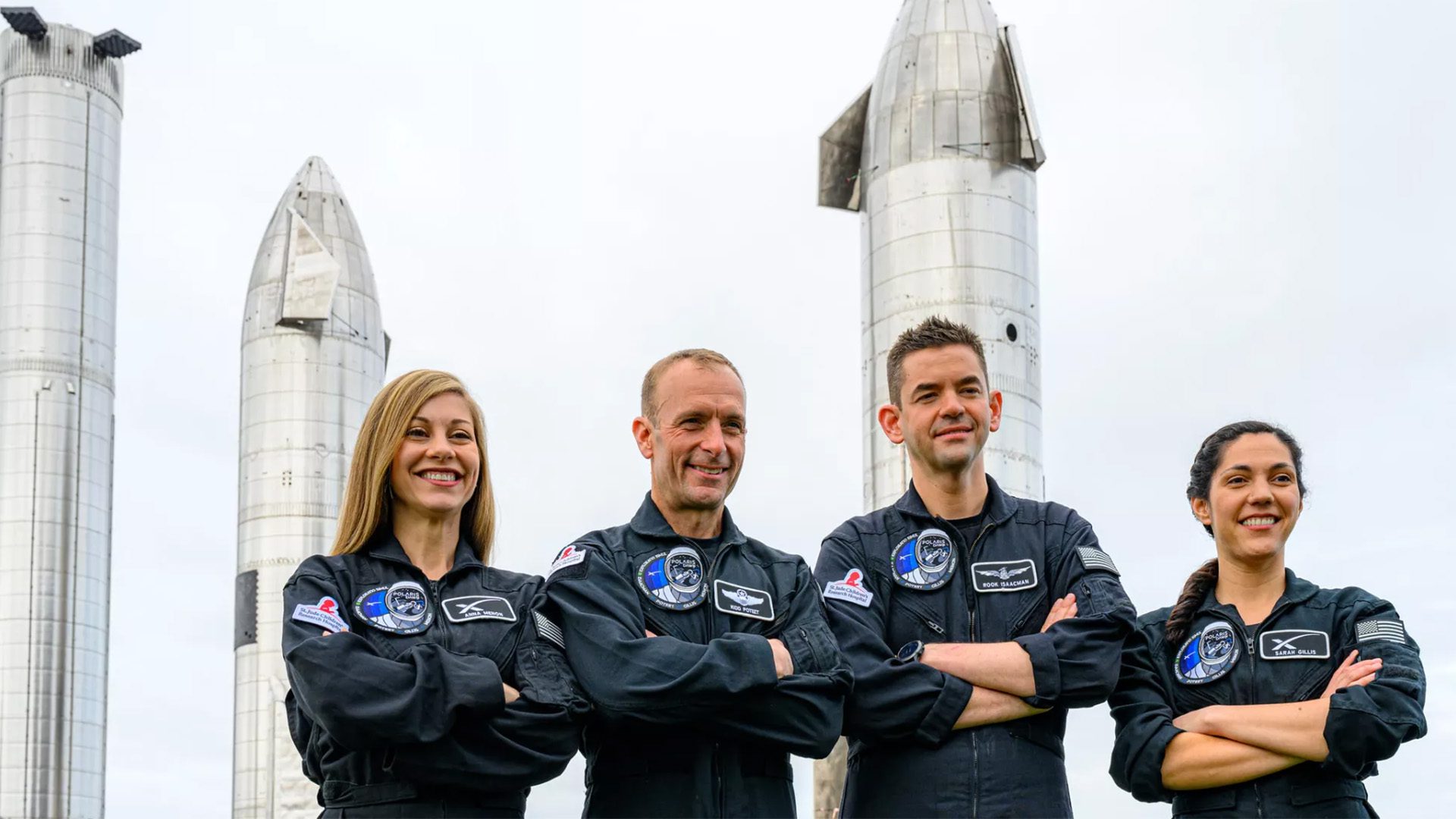 Polaris Dawn crewmembers Anna Menon, Scott Pottet, Jared Isaacman, and Sarah Gillis