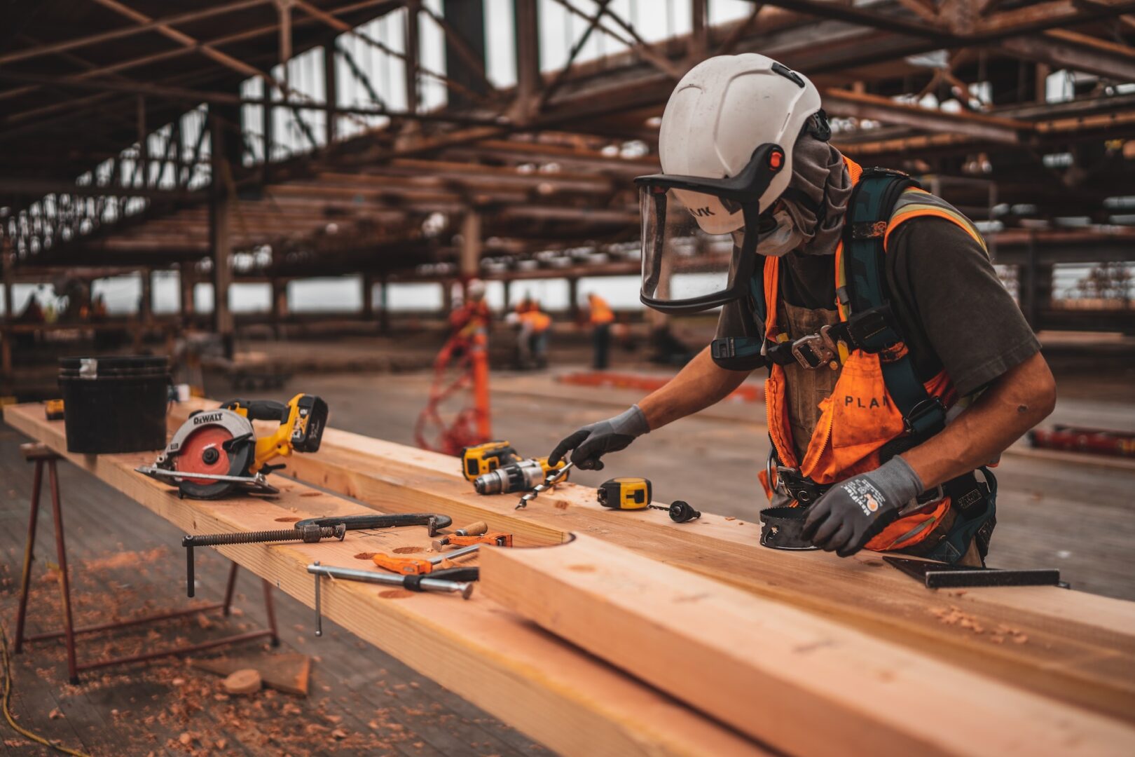 Construction workers using tools